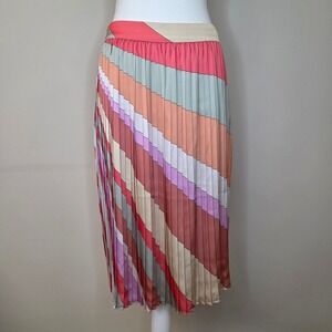 Skies Are Blue Pleated Midi Skirt Colorful Geometric Stripe Size M